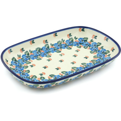 Polish Pottery Platter 10&quot; Indigo Roses