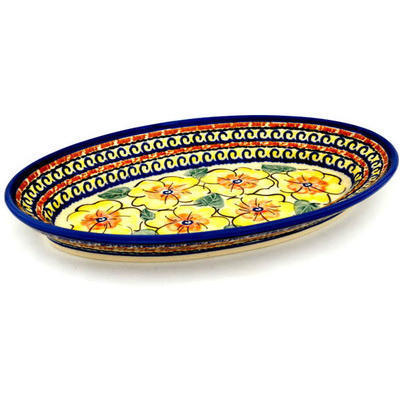 Polish Pottery Platter 10&quot; Lemon Poppies UNIKAT