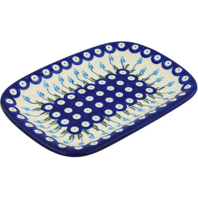 Polish Pottery Platter 10&quot; Peacock Tulip Garden