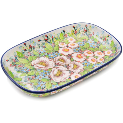 Polish Pottery Platter 10&quot; Red Wild Field Flowers UNIKAT