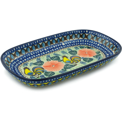 Polish Pottery Platter 10&quot; Summer Rooster UNIKAT