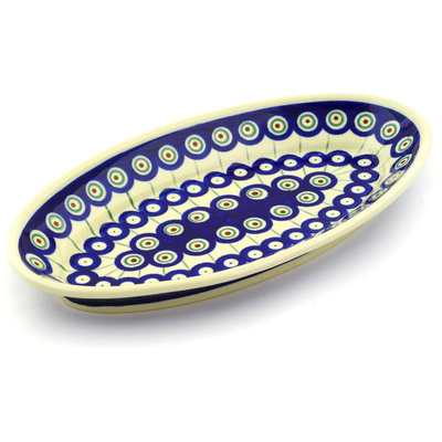Polish Pottery Platter 10&quot; Traditional Peacock