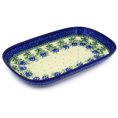 Polish Pottery Platter 10&quot; Tulip Motif UNIKAT