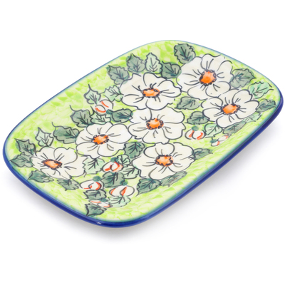 Polish Pottery Platter 10&quot; White Flower Bouquet UNIKAT