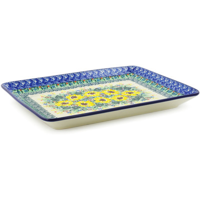 Polish Pottery Platter 10&quot; Yellow Garden UNIKAT