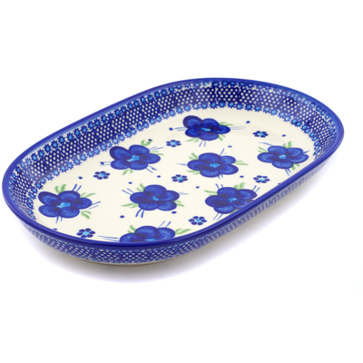 Polish Pottery Platter 11&quot; Bleu-belle Fleur