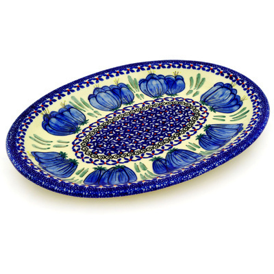Polish Pottery Platter 11" Blue Bulbs