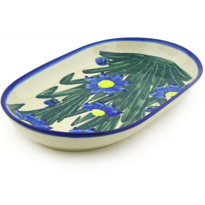 Polish Pottery Platter 11&quot; Blue Coneflower UNIKAT