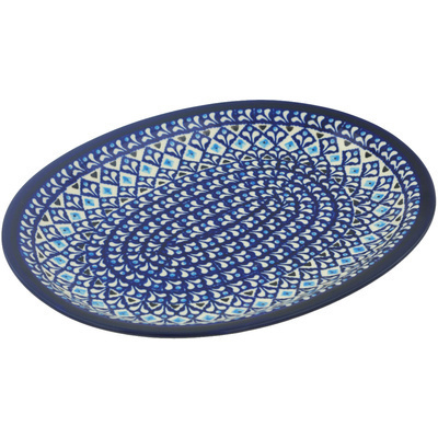 Polish Pottery Platter 11&quot; Blue Diamond Dream