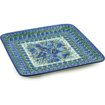 Polish Pottery Platter 11&quot; Blue Meadow UNIKAT