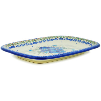 Polish Pottery Platter 11&quot; Blue Pansy