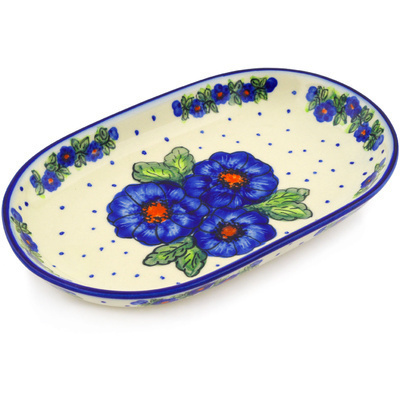 Polish Pottery Platter 11&quot; Bold Blue Pansy