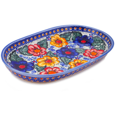 Polish Pottery Platter 11&quot; Bold Pansy UNIKAT
