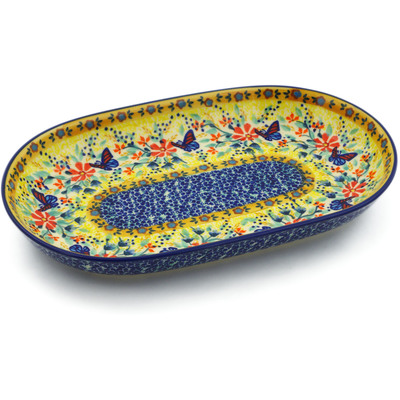 Polish Pottery Platter 11&quot; Butterfly Summer Garden UNIKAT