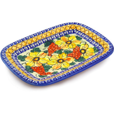 Polish Pottery Platter 11&quot; Colorful Bouquet UNIKAT