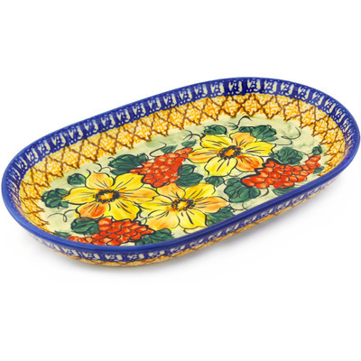 Polish Pottery Platter 11&quot; Colorful Bouquet UNIKAT