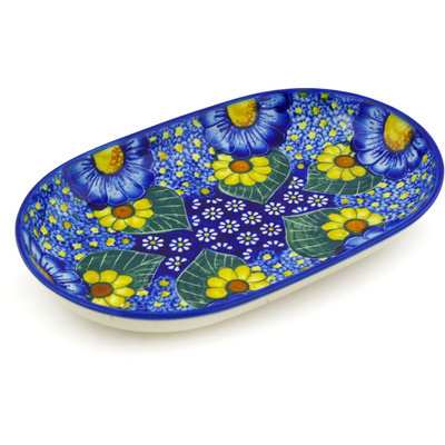 Polish Pottery Platter 11&quot; Floral Fruit Basket UNIKAT