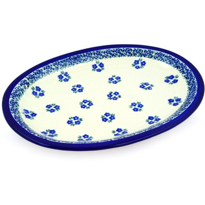 Polish Pottery Platter 11&quot; Forget Me Not Dots