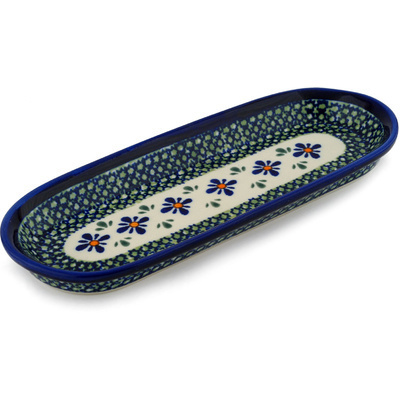 Polish Pottery Platter 11&quot; Gingham Flowers