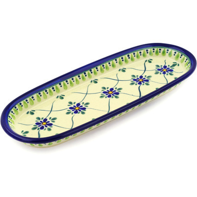 Polish Pottery Platter 11&quot; Gingham Trellis