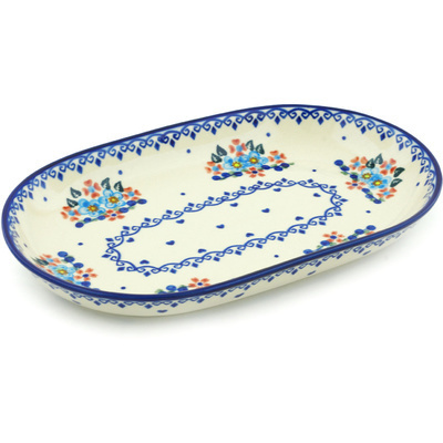 Polish Pottery Platter 11&quot; Hearts And Flowers