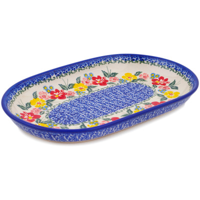 Polish Pottery Platter 11&quot; Hibiscus Haven