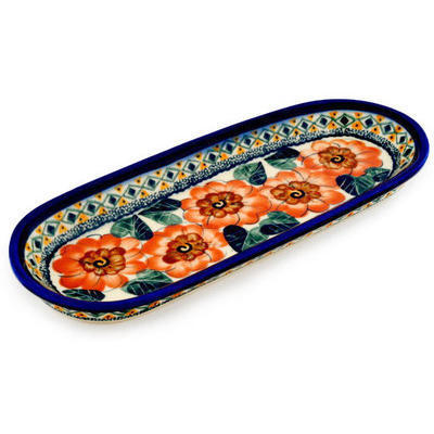 Polish Pottery Platter 11&quot; Peach Poppies UNIKAT