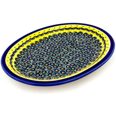 Polish Pottery Platter 11&quot; Peacock Bumble Bee