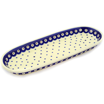 Polish Pottery Platter 11&quot; Peacock Dots