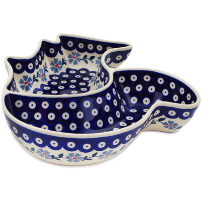 Polish Pottery Platter 11&quot; Peacock Forget-me-not