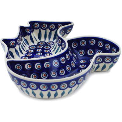 Polish Pottery Platter 11&quot; Peacock Leaves