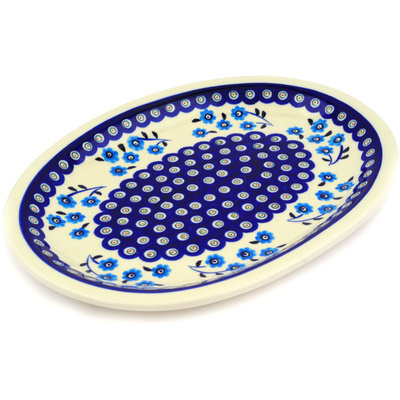 Polish Pottery Platter 11&quot; Peacock Poppies