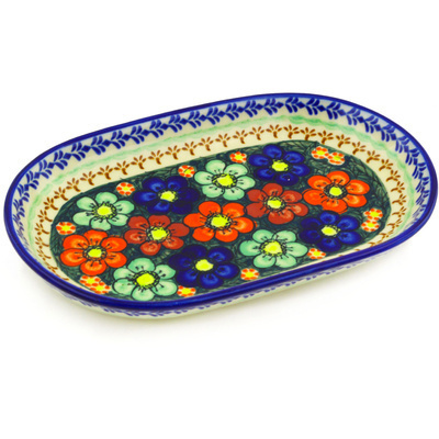 Polish Pottery Platter 11&quot; Rainbow Poppies UNIKAT