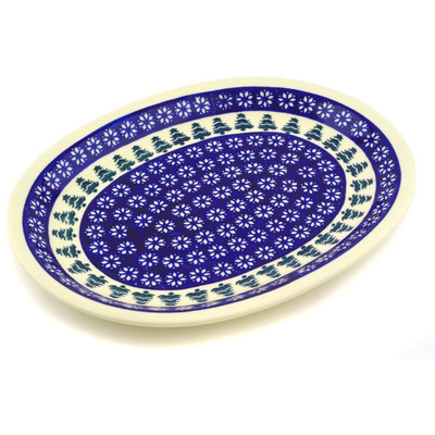 Polish Pottery Platter 11&quot; Snowflakes And Pines