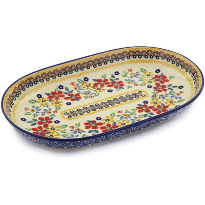 Polish Pottery Platter 11&quot; Summer Bouquet UNIKAT
