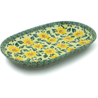 Polish Pottery Platter 11&quot; Sunflower Fields