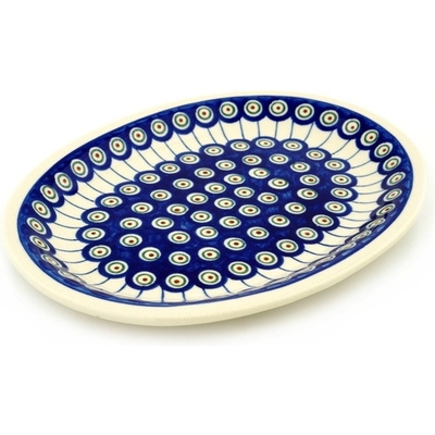 Polish Pottery Platter 11&quot; Traditional Peacock