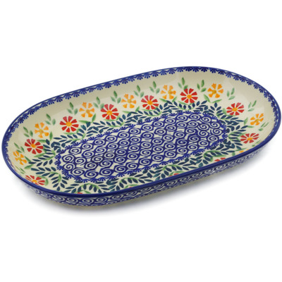 Polish Pottery Platter 11&quot; Wave Of Flowers