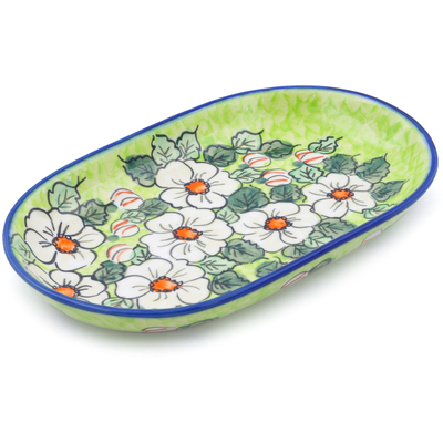 Polish Pottery Platter 11&quot; White Flower Bouquet UNIKAT