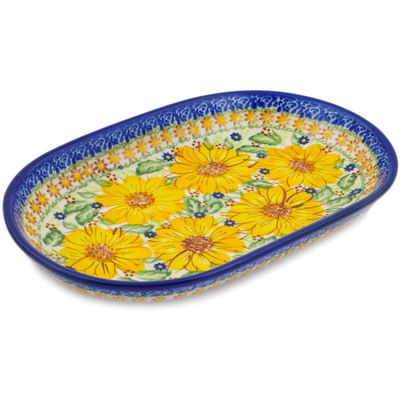 Polish Pottery Platter 11&quot; Yellow Petal Bliss UNIKAT