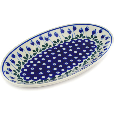 Polish Pottery Platter 12&quot; Bleeding Heart Peacock