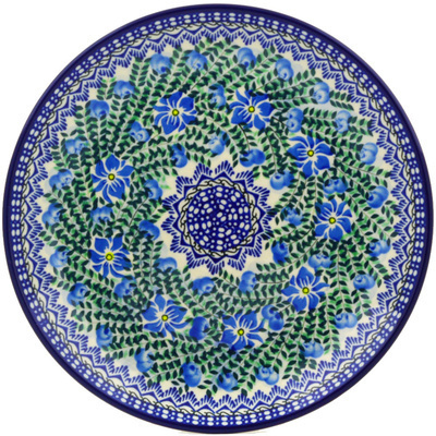 Polish Pottery Platter 12&quot; Blue Berry Bush UNIKAT
