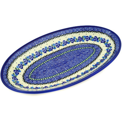 Polish Pottery Platter 12" Blue Bud Sea