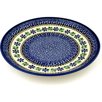 Polish Pottery Platter 12&quot; Blue Daisy Swirls