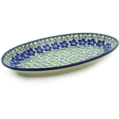 Polish Pottery Platter 12&quot; Blue Dogwood