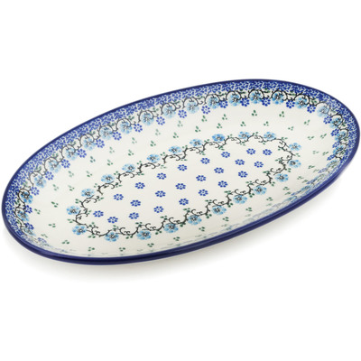 Polish Pottery Platter 12&quot; Blue Flowers Harmony