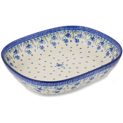 Polish Pottery Platter 12&quot; Blue Grapevine