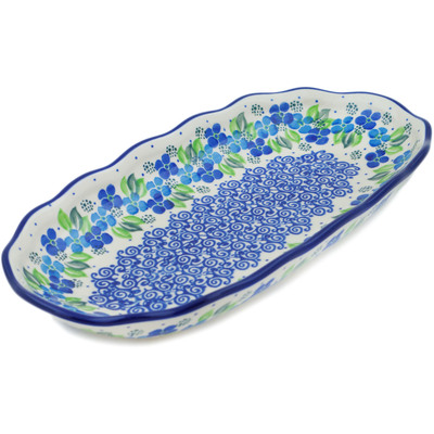 Polish Pottery Platter 12&quot; Blue Phlox