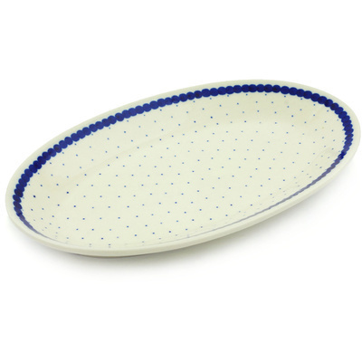 Polish Pottery Platter 12&quot; Blue Polka Dot