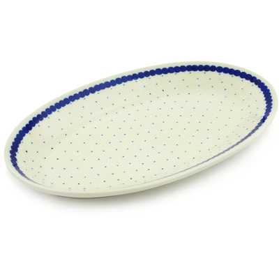 Polish Pottery Platter 12" Blue Polka Dot